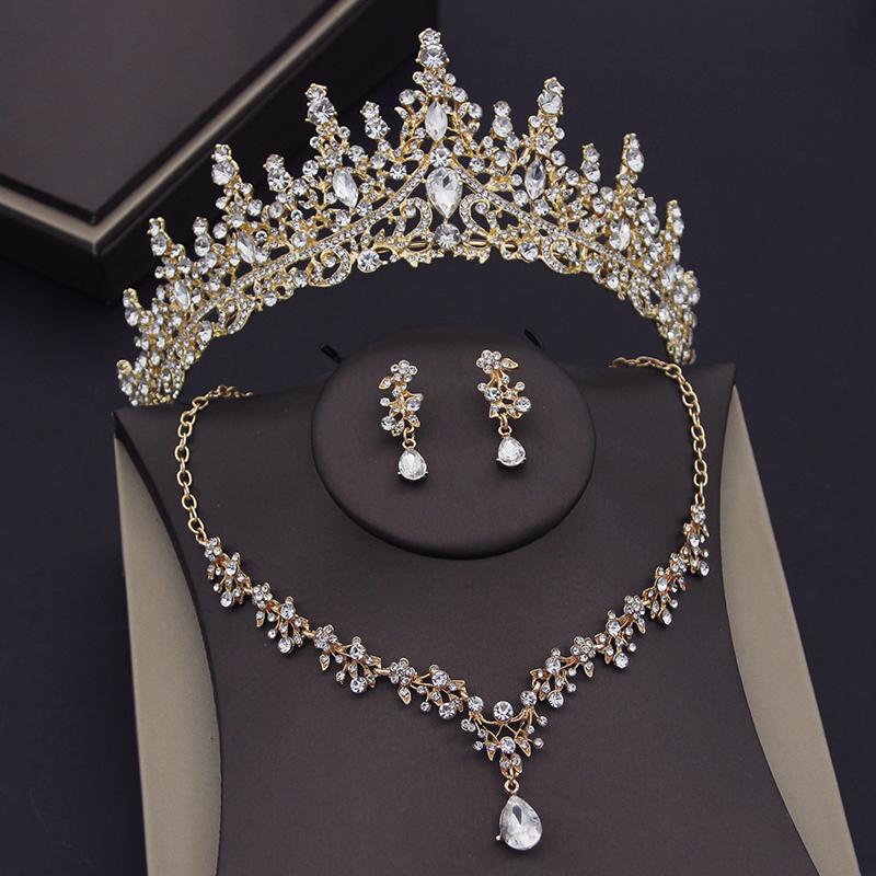 Роскошные великолепные хрустальные свадебные комплекты ювелирных изделий тиары корона серьги колье ожерелье для женщин свадебное платье невесты комплект ювелирных изделий