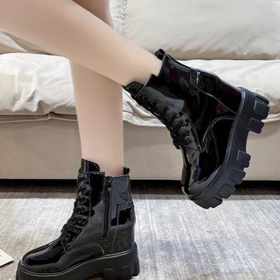 Женская обувь 2024 года, брендовые женские ботинки на шнуровке, осенние, с круглым носком, на высоком каблуке, из цельной резины, водонепроницаемые, модные ботинки для поездок на работу