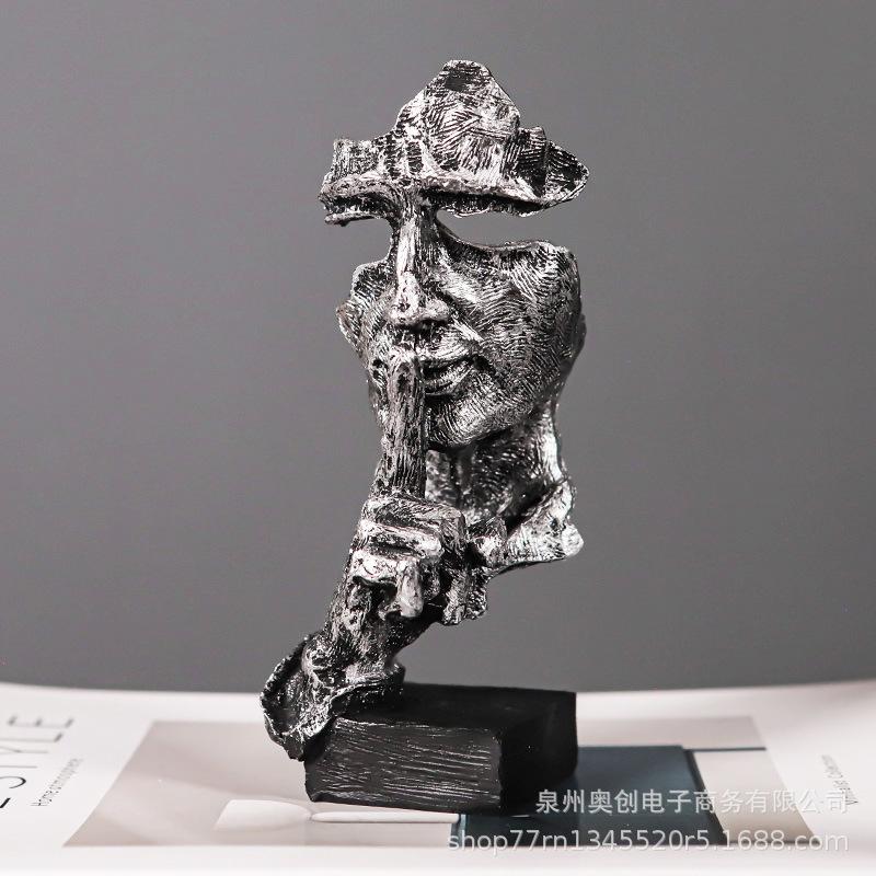 Abstract Art Sculpture Luxury Home Decor Silent is Gold Statue for Living Room Office Wine Cabinet Entryway Tabletop Decoration