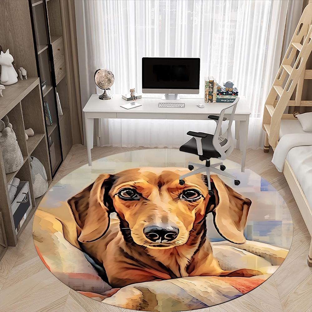 1pc Dachshund Pattern Office Round Rug, Non-slip, Soft and Durable Office Rug for Interior Decoration, Perfect for Office,Decoration yy260204023