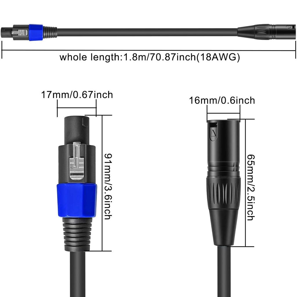 HAAMNING7 Кабель Speakon на XLR, Кабель Speakon Male на XLR Male 3-контактный, 22AWG Аудио Кабель-удлинитель для динамиков с замком-поворотом, для усилителей,