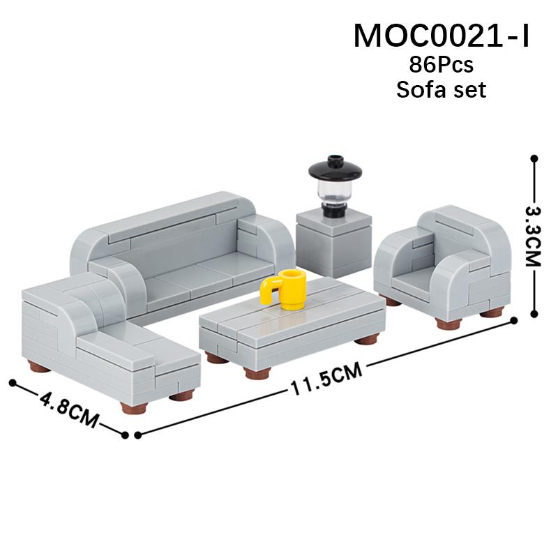 Город Фигурки Мебель Набор Игрушки Модель MOC Кирпичи Детская коляска Стол Диван Кровать Пианино Кухня Ванная Строительные блоки Подарок
