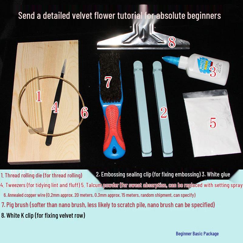 DIY Plush Flower Kit with Scissors, Pig Bristle Brush, Solid Wood Clip, Silk Board for Beginners
