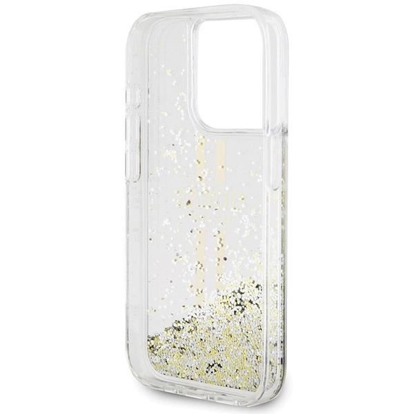 Guess Liquid Glitter Gold Stripes Case For Iphone 15 Pro - Transparent