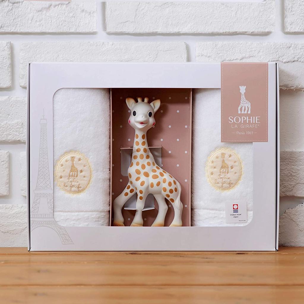 Подарочная коробка с полотенцем «Софи-жираф» из Японии Полотенце Imabari из хлопка Полотенце для лица x 2 Сертифицированный Imabari Набор с изображением жирафа Софи в коробке Подарок для ребенка