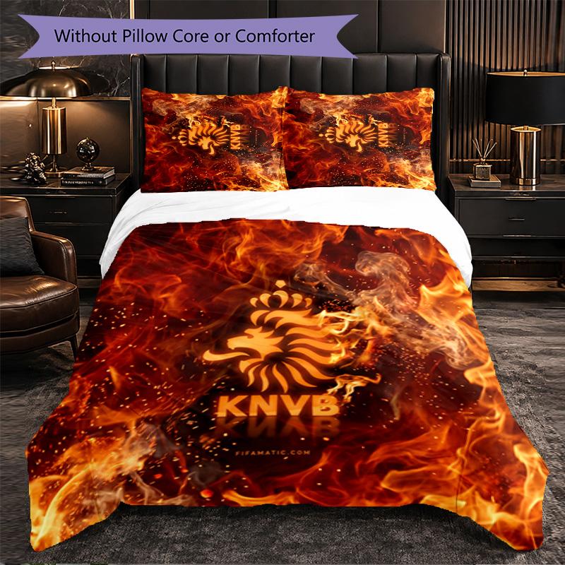 Netherlands Football Pattern 3 Pieces Bedding Set Soft Microfiber Duvet Cover with Pillow Cases for Bedroom