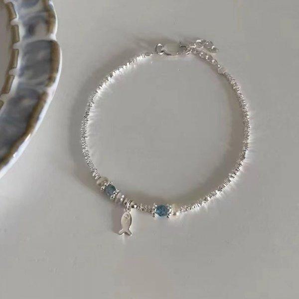 Niche Design Starfish Chain Tassel Bracelet for Women Fantasy Gradient Blue Crystal Beads Elastic Rope Bracelet Student Jewelry