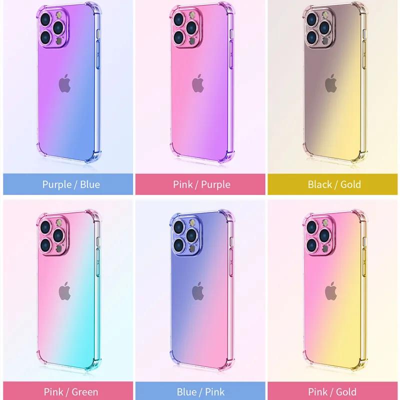 Чехол-бампер с градиентом из ТПУ для For Iphone 16 16e 1 Pro Max 14 Plus 13 12 Mini 11 XR XS Max SE, противоударный чехол Fundas Coque