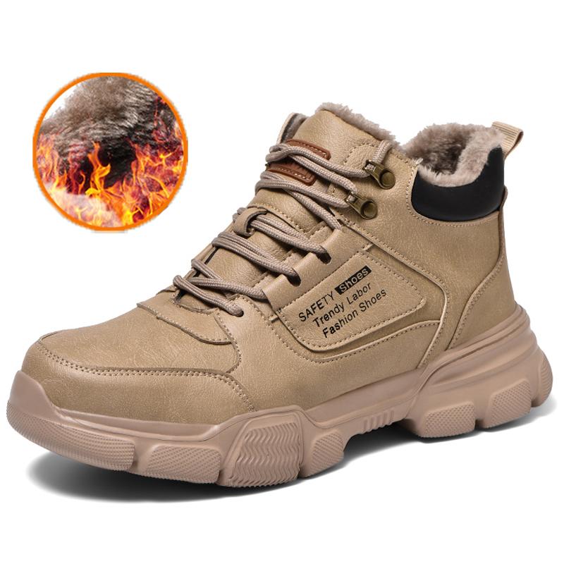 Зимние защитные ботинки со стальным носком, мужские плюшевые теплые зимние ботинки, защитная обувь, противоударные, антипрокольные рабочие ботинки, легкие