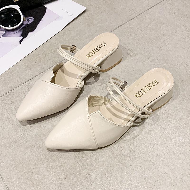 Baotou Sandals Women's Summer Outer Wear Women's Skirt Temperament Thick Heel Pointed Half Slippers Single Shoes High Heels