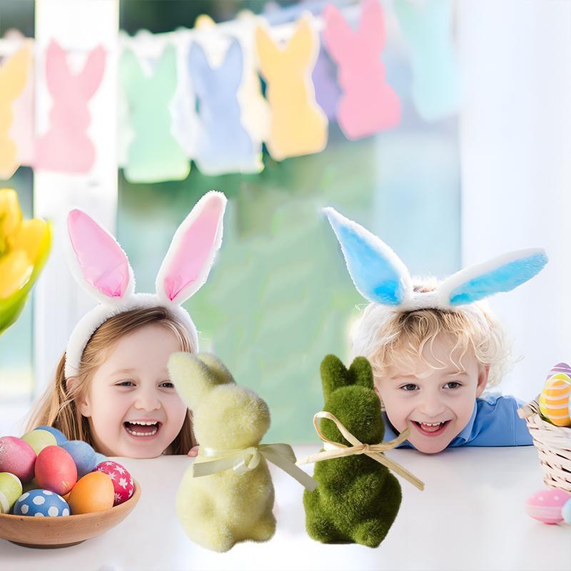 1/3 шт. Флокированный пасхальный кролик 4 цвета с бабочкой, настольные фигурки для кухни, пасхальные фигурки кроликов, пасхальный праздник, весенний декор 22x8x8 см