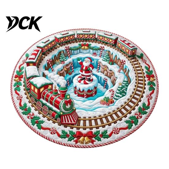 Snowman Pattern Floor Pad 3D Christmas Santa Rug, 24" Round Area Quilted-Look Non-Slip Winter Seasonal Cover Mat, Staircase Rug for Living