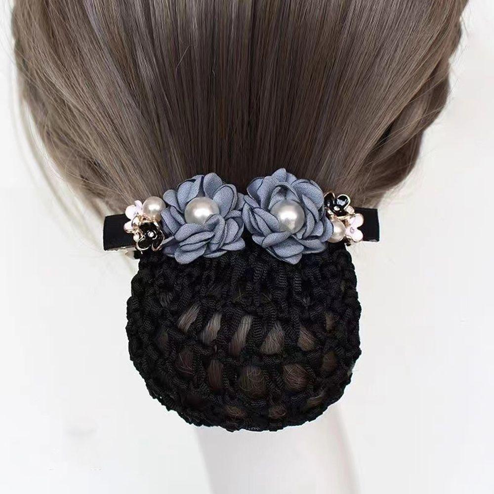Simple Pearl Flower Cloth Headdress Hairnet Mesh Snood Korean Style Headwear Women Spring Clip