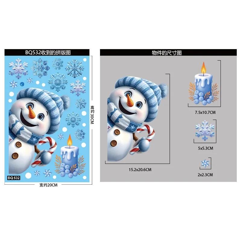 10pcs Christmas Window Stickers Winter Snowman Santa Claus Snowflake Elk Static Stickers Glass Ornaments Merry Christmas Decor
