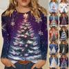 Женская модная повседневная футболка с длинным рукавом и рождественским принтом, с круглым вырезом