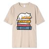 White Cat Sleeping On A Pile Of Books Print Clothing Men High Quality T-Shirt Summer Cotton T-Shirts Loose Tops