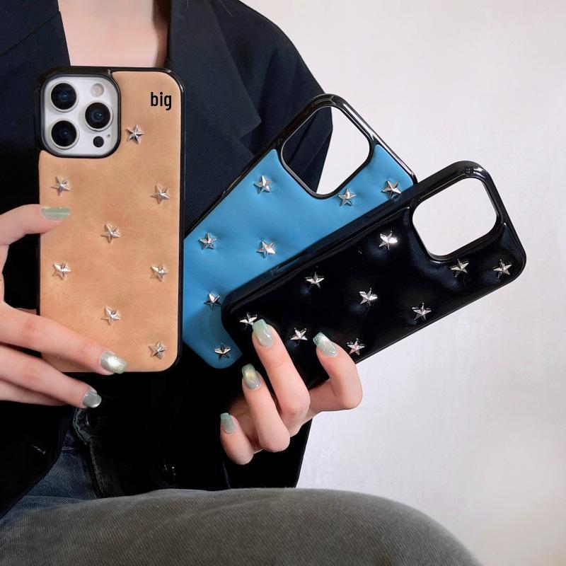 Крутой черный кожаный 3D чехол-звезда для телефона с ремешком для iPhone 14/15/16 Pro/Pro Max