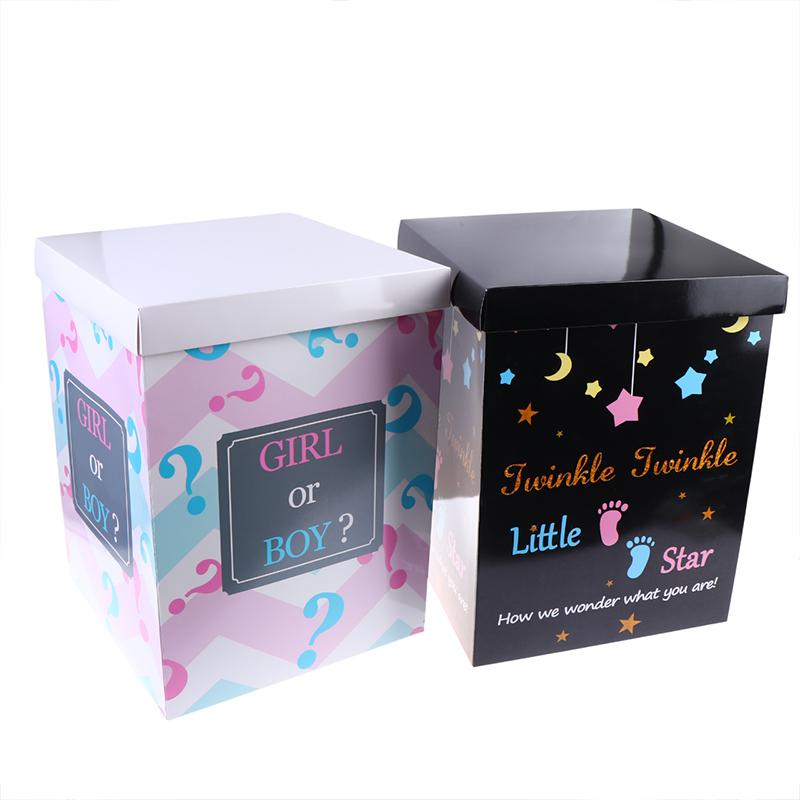 §7pcs Gender Reveal Box Paired With 3 Pink Balloons And 3 Blue Balloons For A Surprise Party