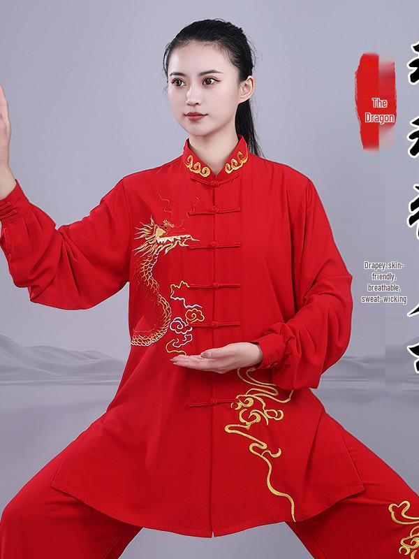 Унисекс куртка для Тай Чи и боевых искусств Hongji, эластичный хлопок, с рисунком Дракона – Весна/Осень