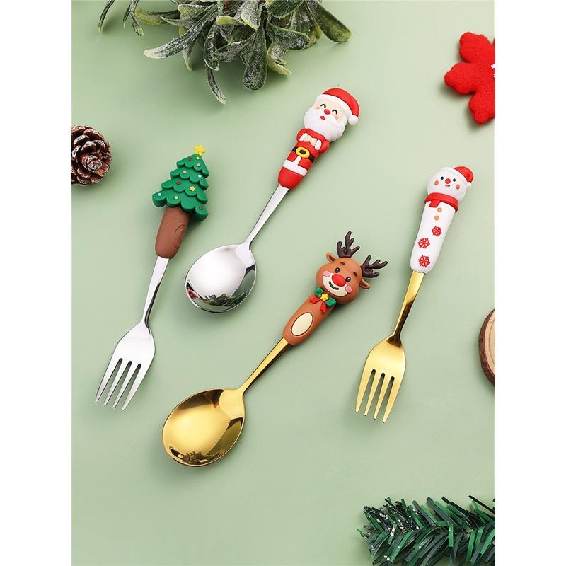 Рождественский набор ложек Креативный набор посуды Мультяшная рождественская елка Десертная ложка Вилка Подарочная коробка