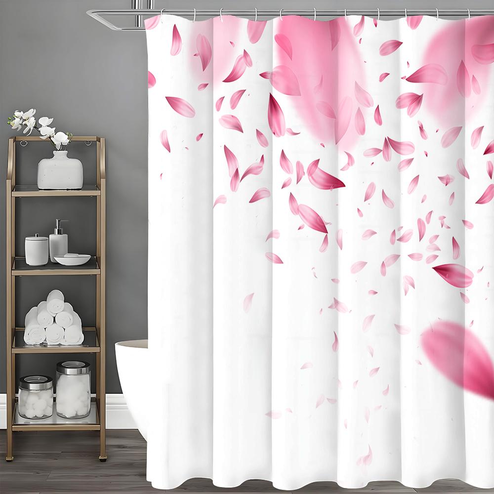 Pink Petal Shower Curtain, Bathroom Decorative Shower Curtain, Waterproof Shower Curtain with Hooks