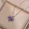 Purple Maple Leaf Zircon Titanium Steel Necklace - Fashionable, Simple, No-Fade Design for Women