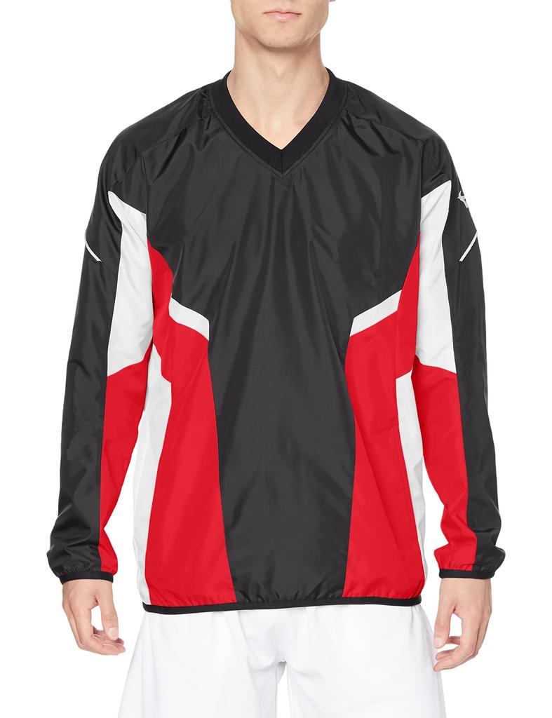 Tennis Wear Windbreaker Shirt Long Sleeve Fully Lined Mesh Water Repellent 62JE1002 Black X Chinese Red XS [Mizuno] V-Neck