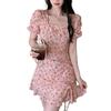 1 шт., модное мини-платье, кружевное короткое платье из полиэстера с цветочным принтом, летнее платье с квадратным вырезом и воротником