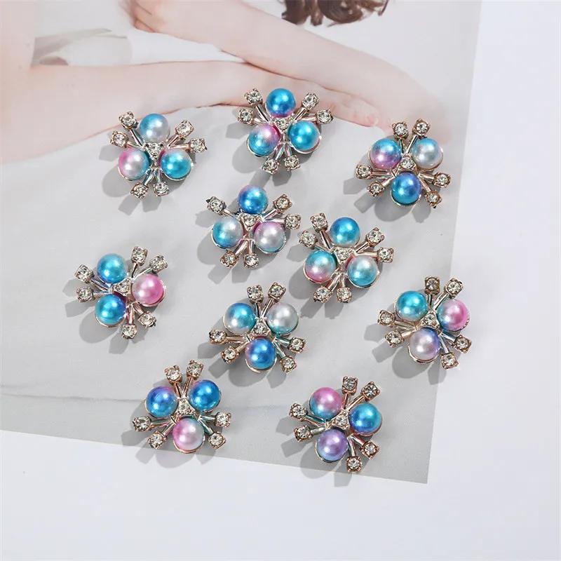 Rhinestone Buttons For Hair Pins Clothing 10Pcs Sparkling Pearl Flower Decorative Handmade DIY Crafts Apparel Sewing Accessories