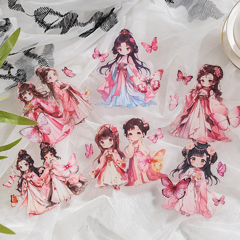 12/72pcs Lanzhi Beauty Series Kawaii Antique Style Little Girl PET Stickers DIY Diary Scrapbook Aesthetic Stickers
