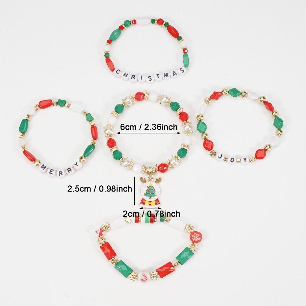 5Pcs Snowman Christmas Bracelet Multi-Layer Stacking Rope Chain Bangle Beaded Bracelet Gifts