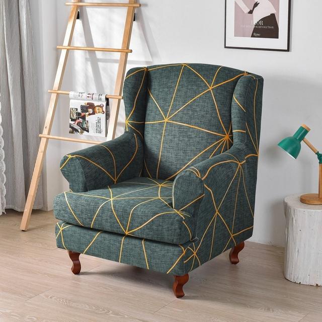 Geometric Wing Chair Cover Stretch Spandex Wingback Chair Covers Armchair Slipcover Furniture Protector Cover With Seat Covers