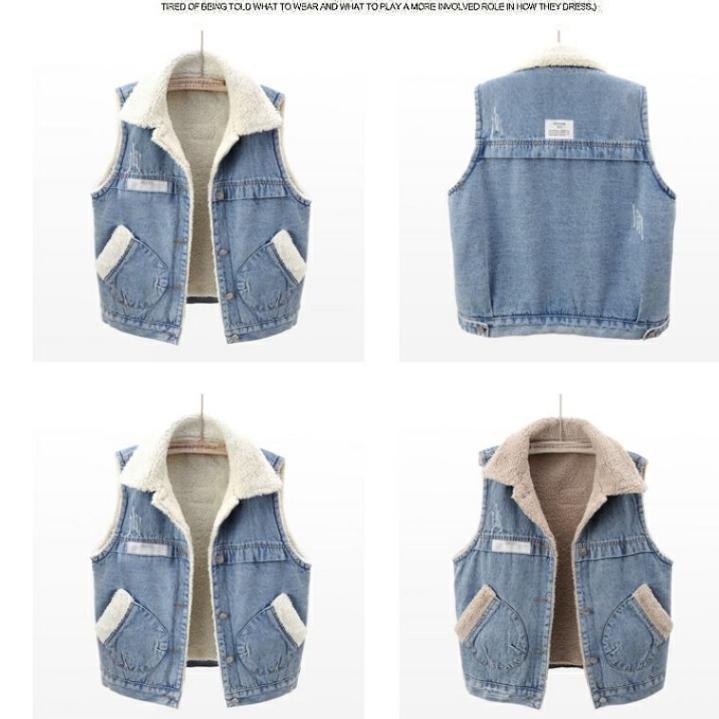 Women's Fall and Winter Sleeveless Loose Buttons Denim Vest Padded and Thickened Cotton Clothing