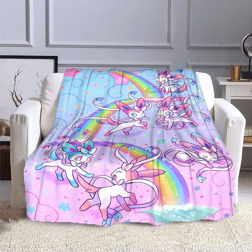Cute Sylveon Eevee Pink Blanket for Couch or Bed - 3D Pattern Decor Blanket - Cozy Soft Fuzzy Blankets Suitable for All Seasons