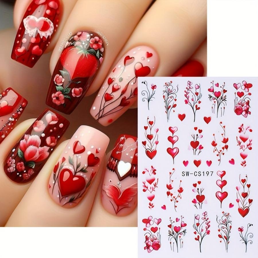 5D валентинки рельефные наклейки для ногтей сердце цветок красное сердце любовь DIY романтический маникюр украшение