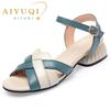 Sandals Women Genuine Leather Summer Women Sandals Rome Colorblock Open Toe Large Size Sandals Women