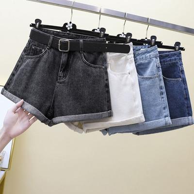 Классические и минималистичные модные универсальные летние шорты из денима черного и серого цвета с высокой талией, с подвернутым краем, свободные, тонкие, А-силуэта, широкие, индивидуальность
