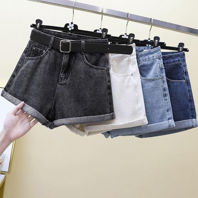 Classic and Minimalist Fashion Versatile Summer High-waisted Black Gray Female Rolled Edge Loose Thin A-line Wide-leg Denim Shorts Individuality