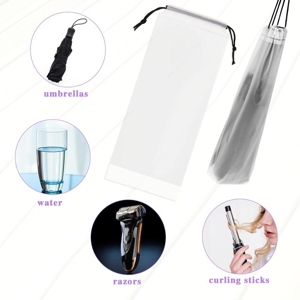 5 шт. Сумка для хранения зонта Водонепроницаемая Складная – Многоразовая, Полупрозрачная с кулиской, Чехол для мокрого зонта для путешествий