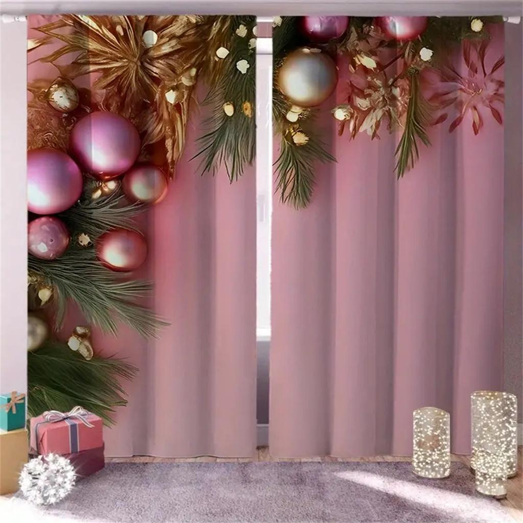 2Pcs Christmas Present Luxurious Christmas Decoration Curtains Festive Digital Print Holiday Decor Living Room Bedroom Kitchen