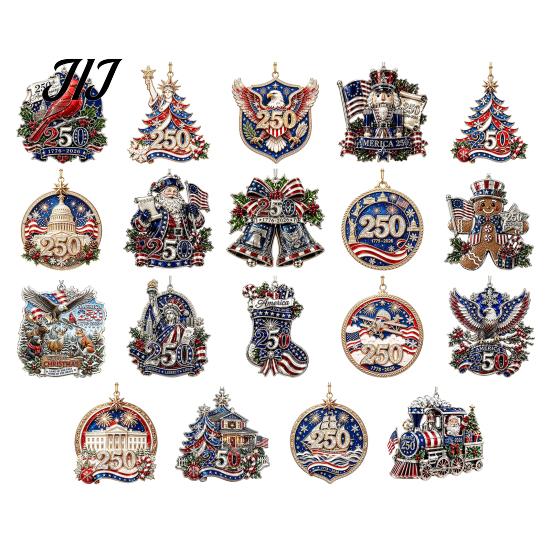 Patriotic Christmas Tree Snowflake Ornaments 250 Anniversary USA Ornament, United States 1776-2026 250th Holiday Gift for Family Friends Keepsake,