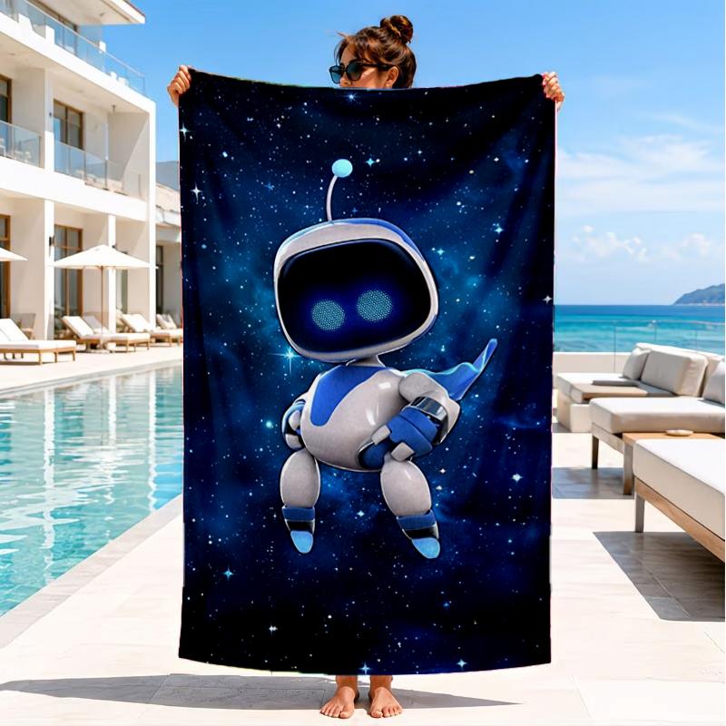 Space Adventure Robot Beach Towel, Super Soft Microfiber, Perfect Gift for Her/Him, Birthday, for Pool, Beach, Travel, Decor Beach Party