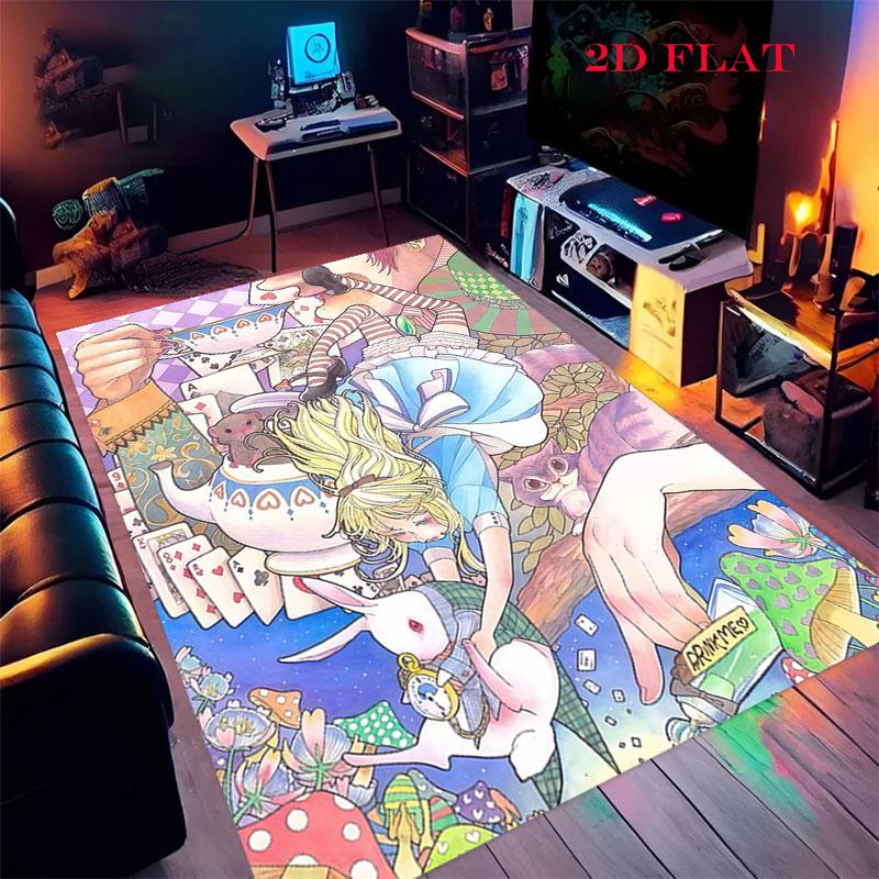 Alice Wonderland Glow Carpet Rug for Living Room Bedroom Home Sofa Decoration,Kids play Nonslip Floor Mat