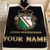 1 шт. Фланелевое одеяло с индивидуальным именем и узором Legia Warszawa, подходит для всех сезонов, для домашнего декора, тепло и комфорт, подарки, праздничный подарок