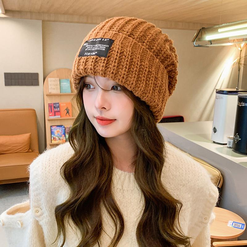 Big head circumference cloth wool hat, versatile in autumn and winter, showing the face, small cold hat, warm ear protection, knitted hat