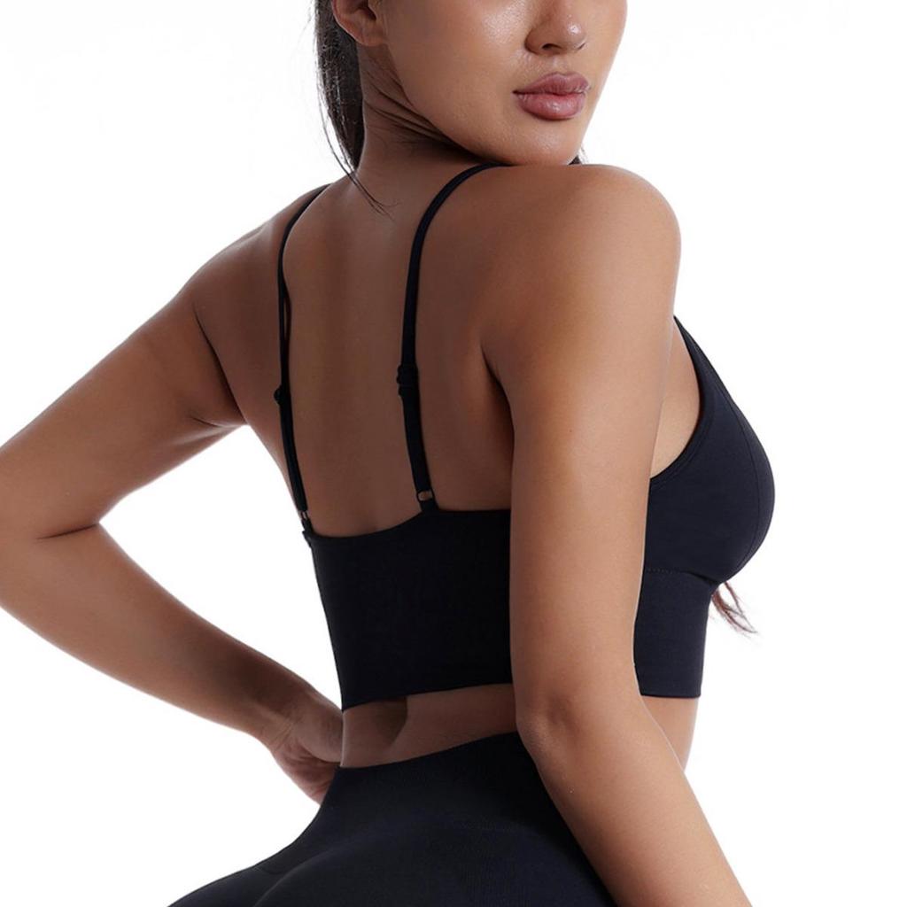 Женский бесшовный спортивный бюстгальтер кросс-боди на тонких бретелях, со съемными вкладышами и однотонный