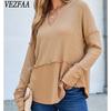 Женские модные повседневные весенне-осенние однотонные блузки и рубашки с v-образным вырезом и длинным рукавом с принтом