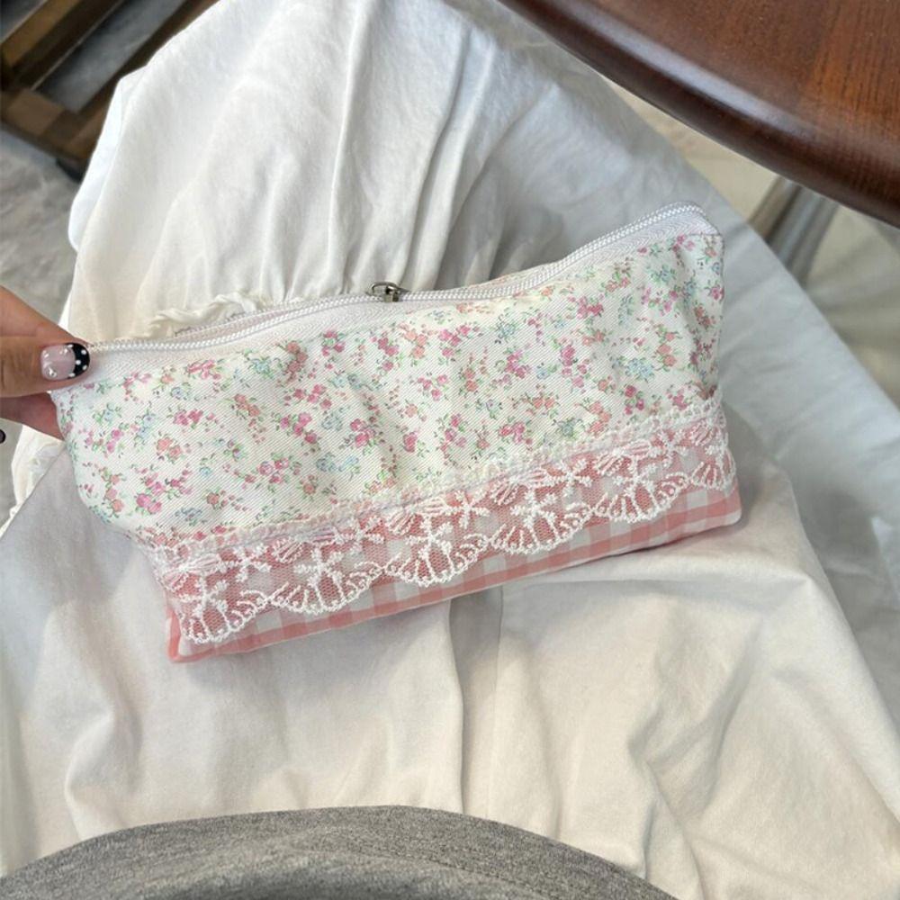 Multifunctional Pencil Case Lace Floral Design Stationery Bag Fresh Pen Bag School Office