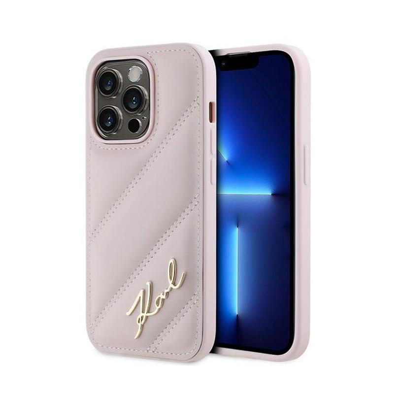 Karl Lagerfeld Diagonal Quilted Script - Etui Iphone 14 Pro Max (Różowy)