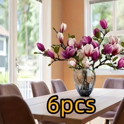Роскошный набор «Нефритовый орхидей» из 6 штук - Реалистичные лепестки и листья, Декоративное украшение для приставного столика в гостиной, Подходит для дома, офиса, 3 фиолетовых 3 розовых